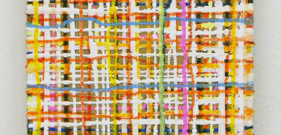 "Grid Straw", 40x30 cm, Acrylfarbe, Jute