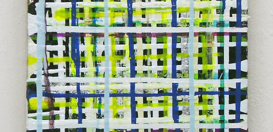 "Grid Dew", 40x30 cm, Acrylfarbe, Jute