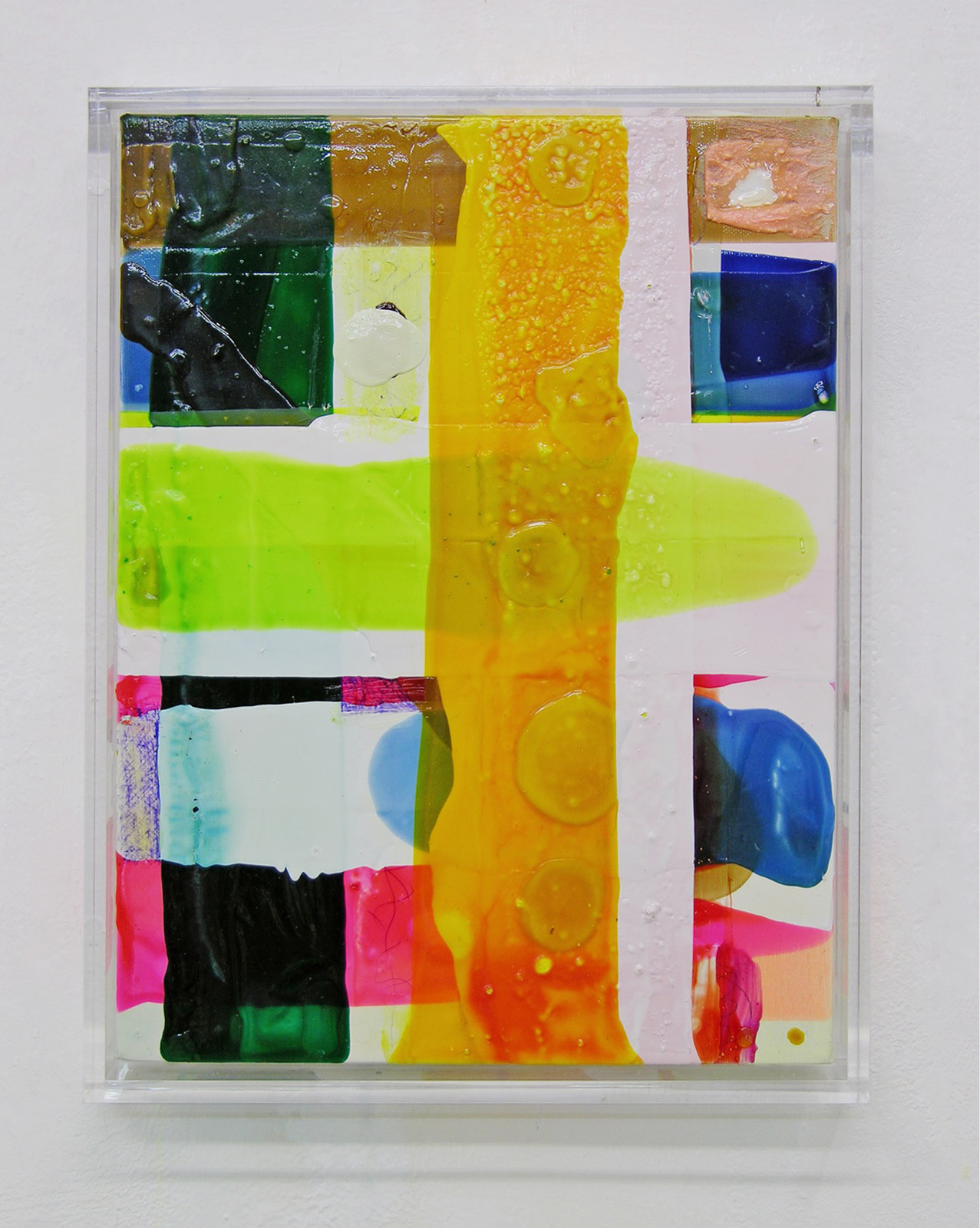 O.T.-geliert, 43x33x5 cm, Acrylfarbe, Leinwand, Plexi, 2005