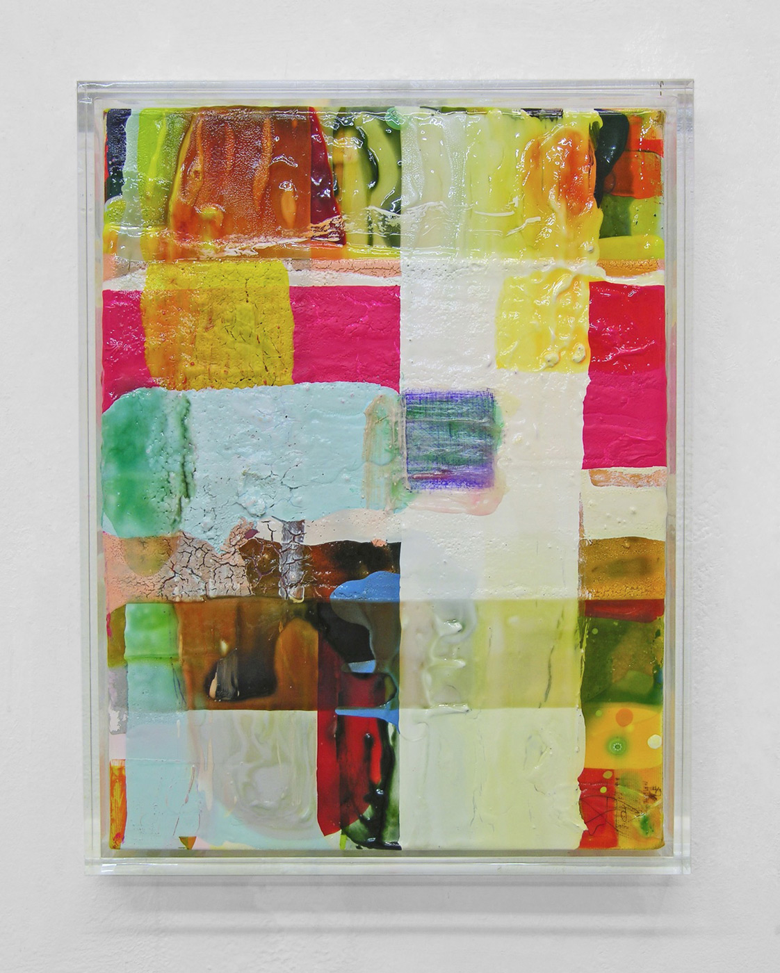 Auch o.T., 34x33x5 cm, Acrylfarbe, Leinwand, Plexi, 2005